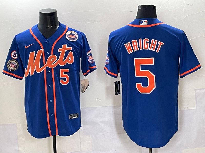 Men 2025 New York Mets #5 Wright Blue Game Nike MLB Jersey style 016